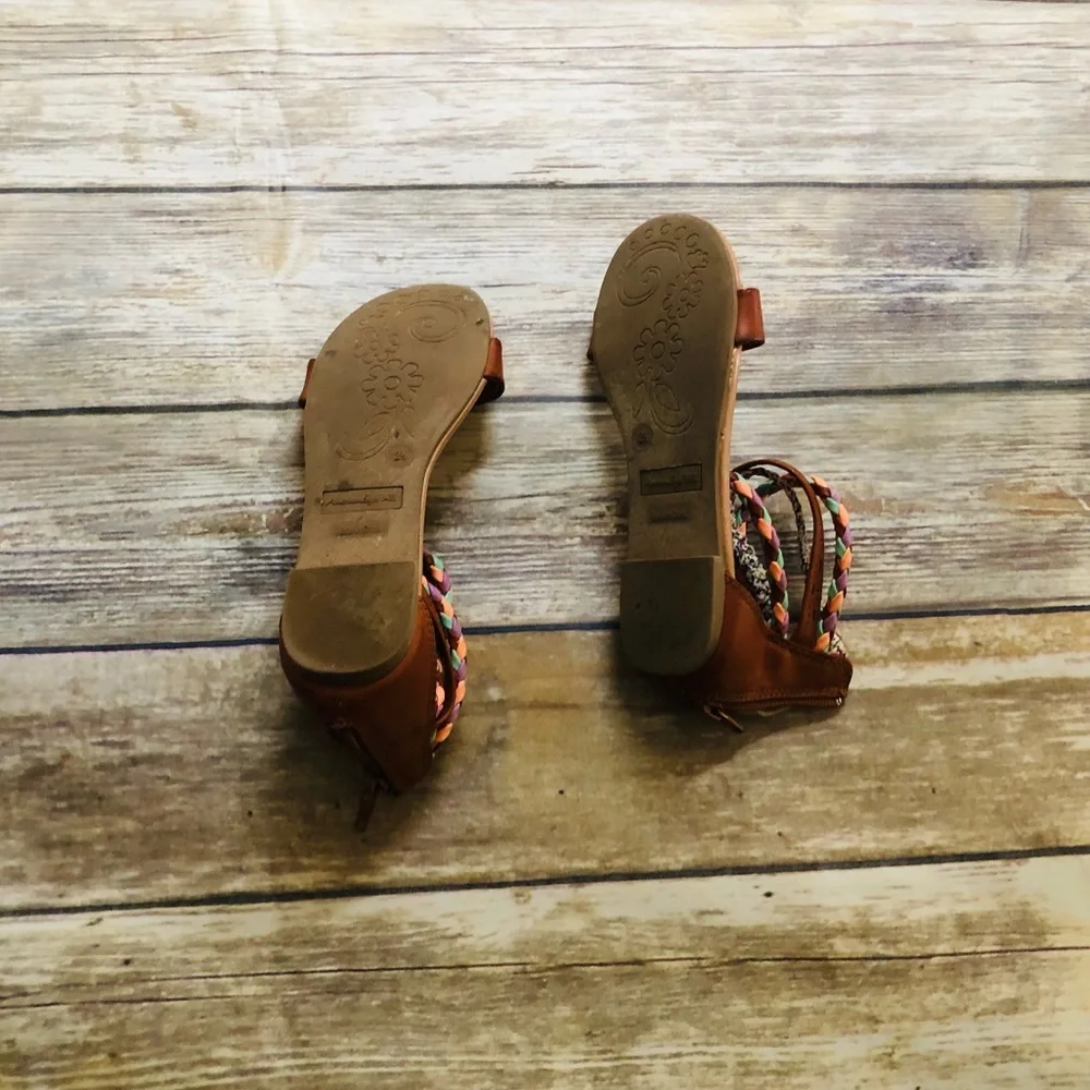American Eagle Outfitters Brown Girls Braided Ankle Wrap Sandals